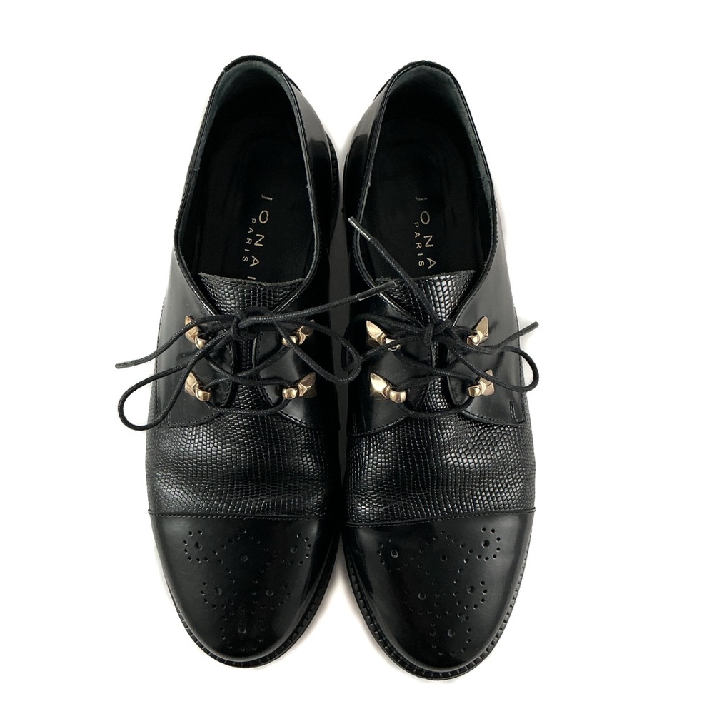 Jonak Paris Black Leather Studded Oxfords - Womens 38 (US 7–7.5) - Picture 2 of 10